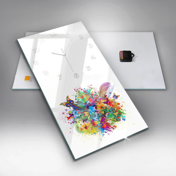 Zegar szklany pionowy Kwiatowa harmonia z motylami