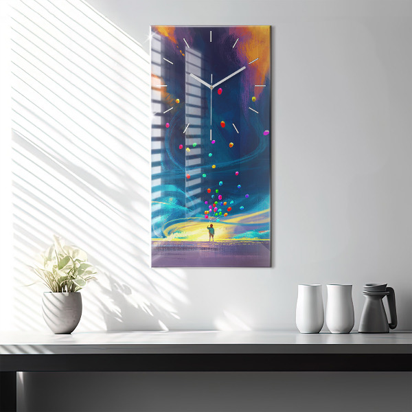 Zegar szklany pionowy Dziecko i balony