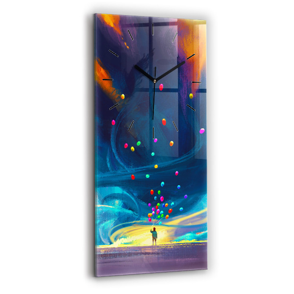 Zegar szklany pionowy Dziecko i balony