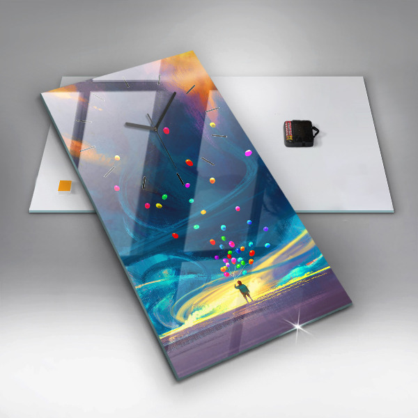 Zegar szklany pionowy Dziecko i balony