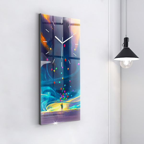 Zegar szklany pionowy Dziecko i balony