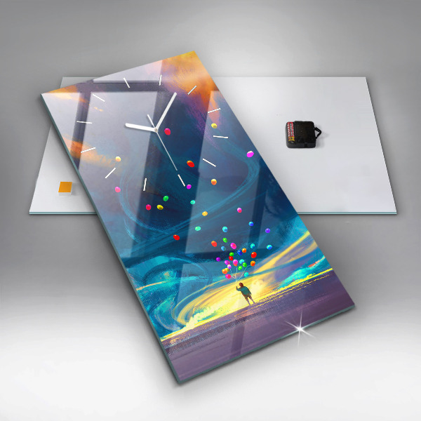 Zegar szklany pionowy Dziecko i balony