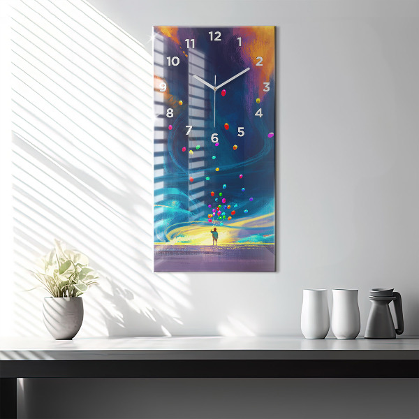 Zegar szklany pionowy Dziecko i balony