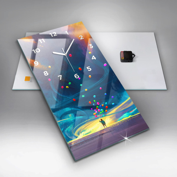 Zegar szklany pionowy Dziecko i balony