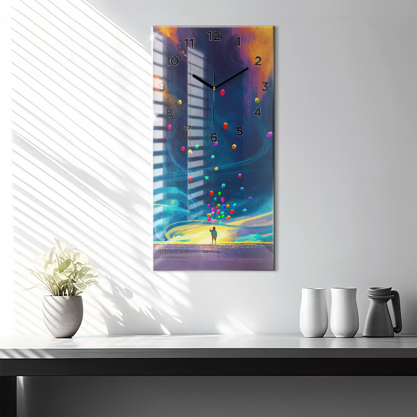 Zegar szklany pionowy Dziecko i balony