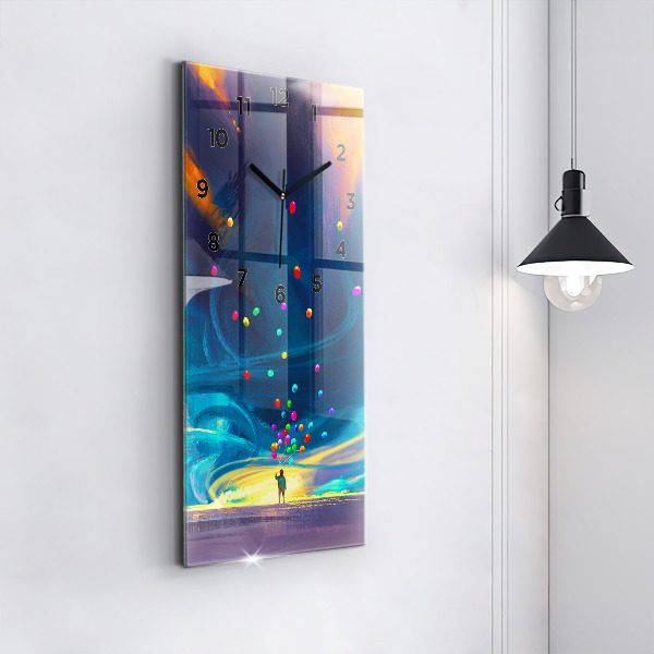 Zegar szklany pionowy Dziecko i balony