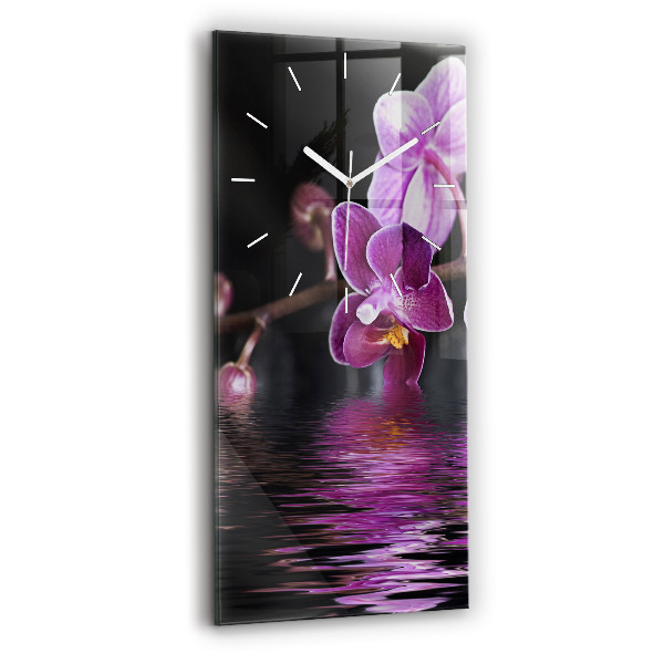 Zegar szklany pionowy Kwiat orchidei na wodzie
