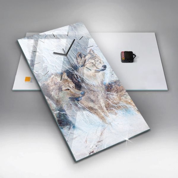 Zegar szklany pionowy Wilki w lesie