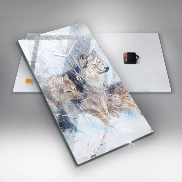 Zegar szklany pionowy Wilki w lesie