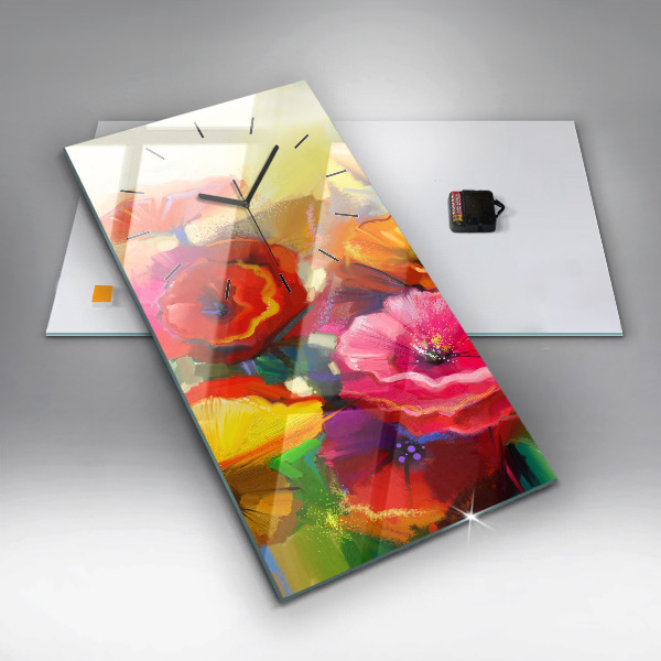 Zegar szklany pionowy Kolorowe maki