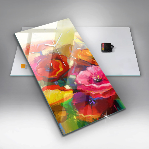 Zegar szklany pionowy Kolorowe maki