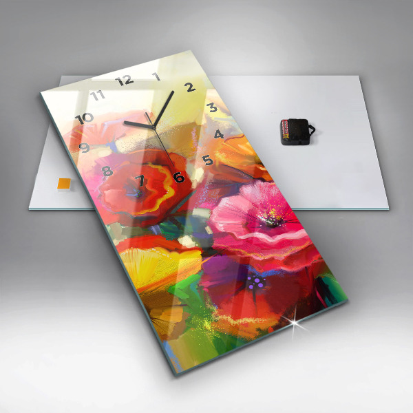 Zegar szklany pionowy Kolorowe maki