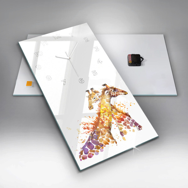 Zegar szklany pionowy Żyrafa – akwarela