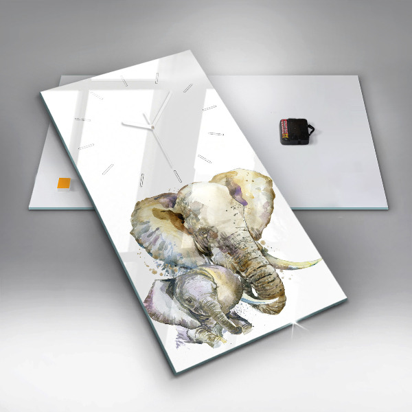 Zegar szklany pionowy Malowane zwierzęta słonie