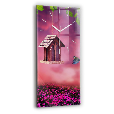 Zegar szklany pionowy Domek dla ptaków