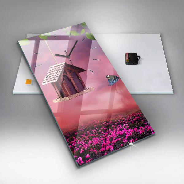 Zegar szklany pionowy Domek dla ptaków