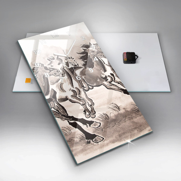 Zegar szklany pionowy Galopujące konie