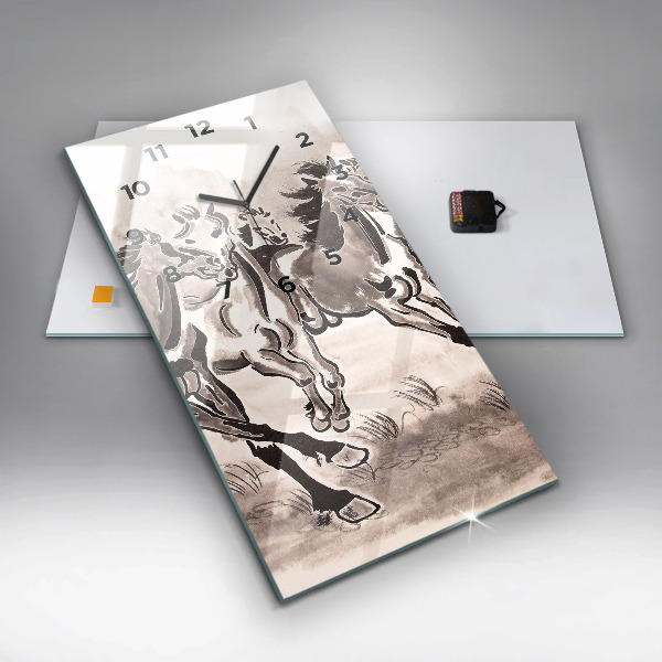 Zegar szklany pionowy Galopujące konie