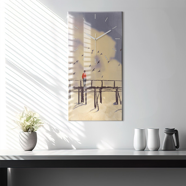 Zegar ścienny pionowy Człowiek na starym moście