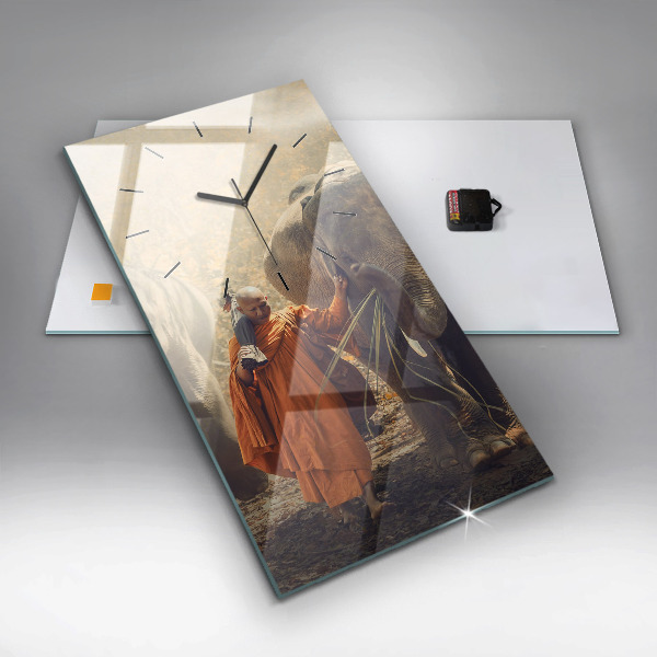 Zegar ścienny pionowy Mnich prowadzący słonie