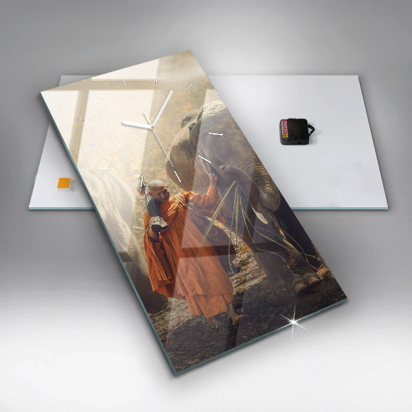 Zegar ścienny pionowy Mnich prowadzący słonie