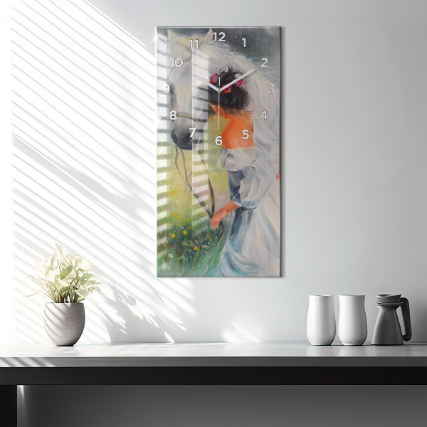 Zegar ścienny pionowy Piękna kobieta z koniem