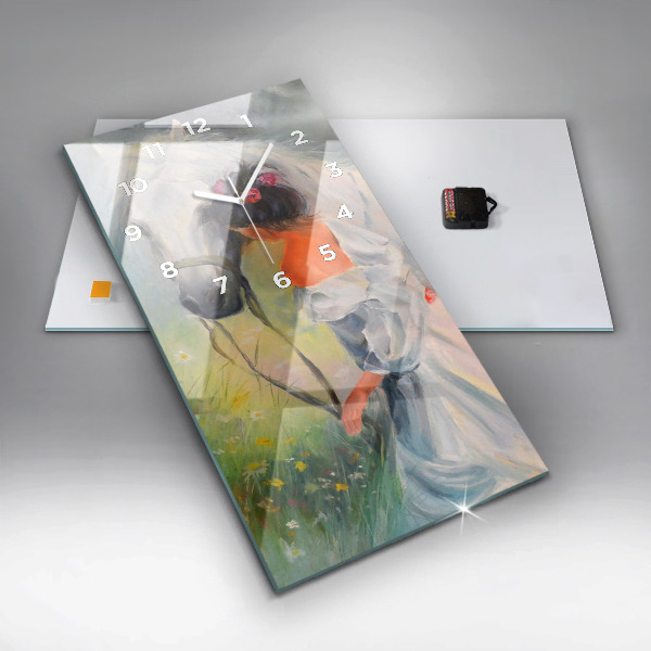 Zegar ścienny pionowy Piękna kobieta z koniem