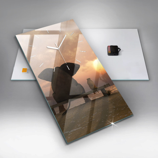 Zegar szklany pionowy Zwierzęta i zachód słońca