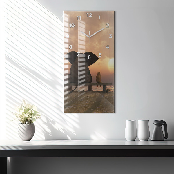 Zegar szklany pionowy Zwierzęta i zachód słońca