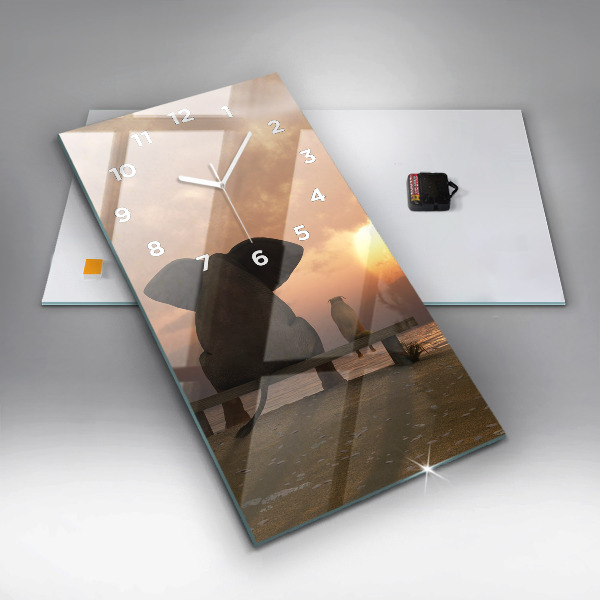 Zegar szklany pionowy Zwierzęta i zachód słońca