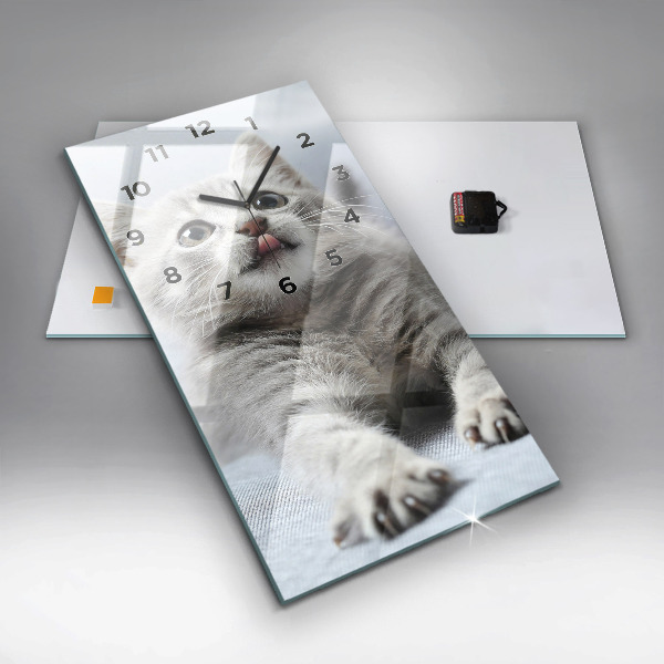 Zegar szklany pionowy Kot na kanapie