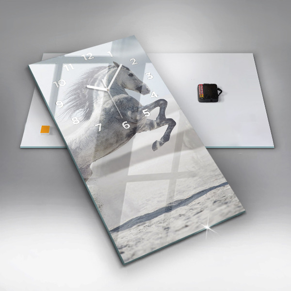 Zegar szklany pionowy Galopujący biały koń