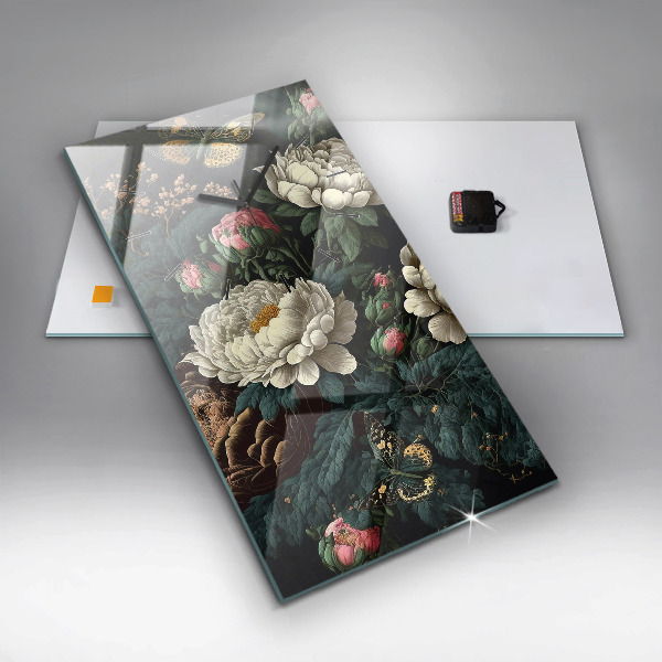 Zegar ścienny pionowy Kwiat i złote motyle