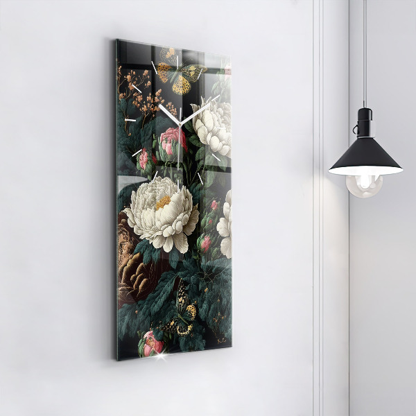 Zegar ścienny pionowy Kwiat i złote motyle