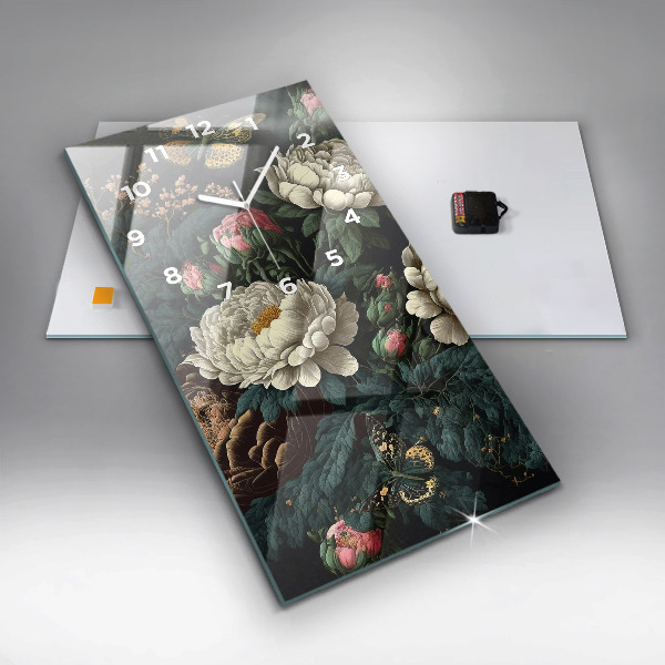 Zegar ścienny pionowy Kwiat i złote motyle