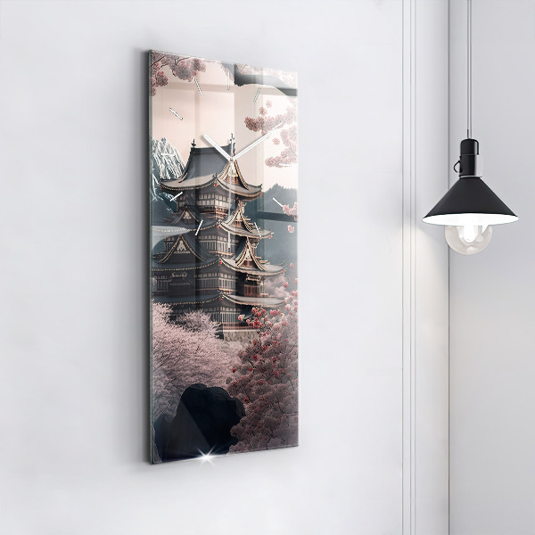 Zegar ścienny pionowy Wieża i kwiaty w Azji