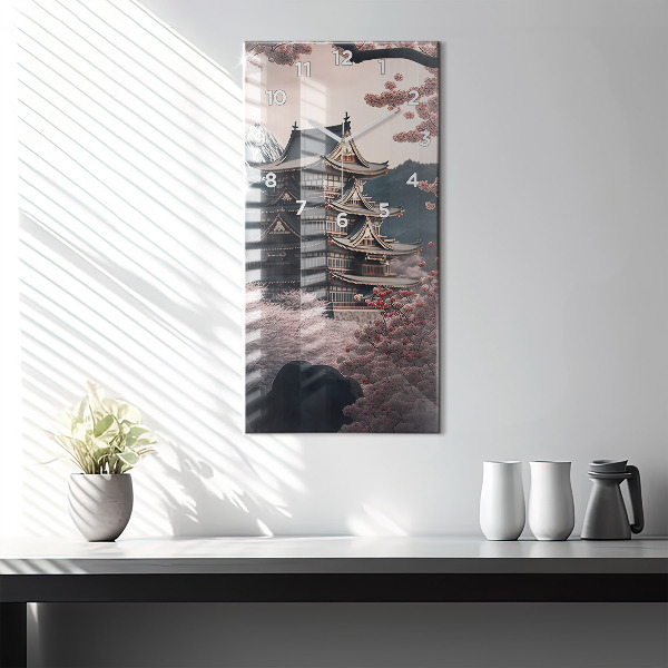 Zegar ścienny pionowy Wieża i kwiaty w Azji