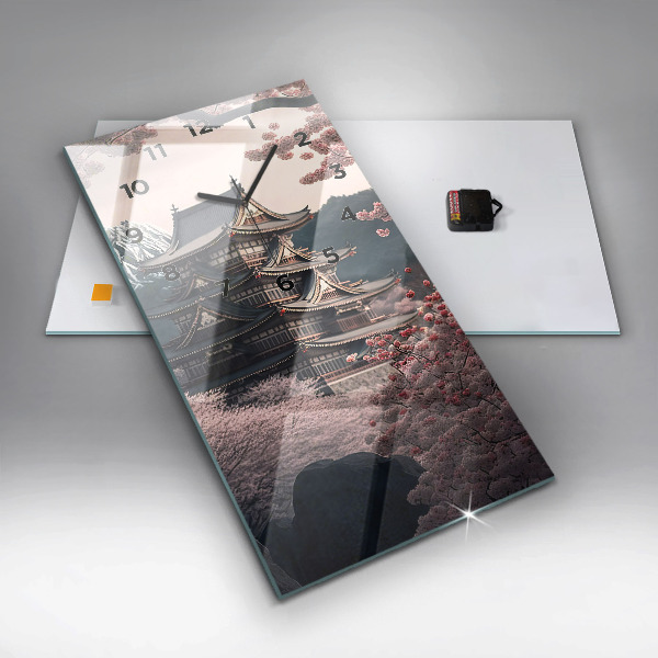 Zegar ścienny pionowy Wieża i kwiaty w Azji