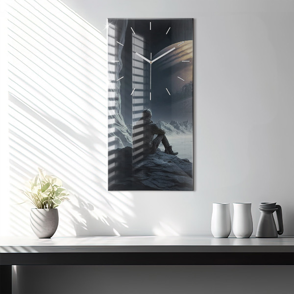 Zegar ścienny pionowy Człowiek na tle księżyca