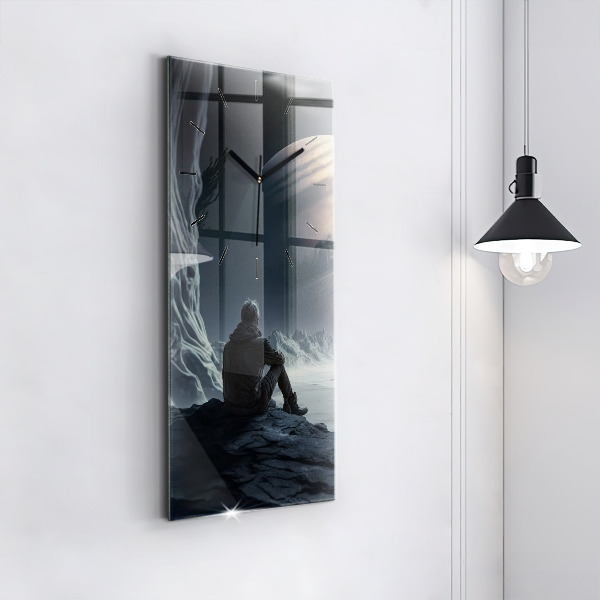 Zegar ścienny pionowy Człowiek na tle księżyca