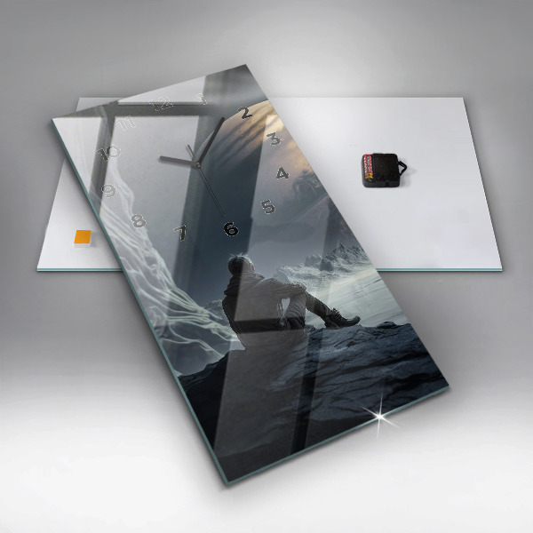 Zegar ścienny pionowy Człowiek na tle księżyca