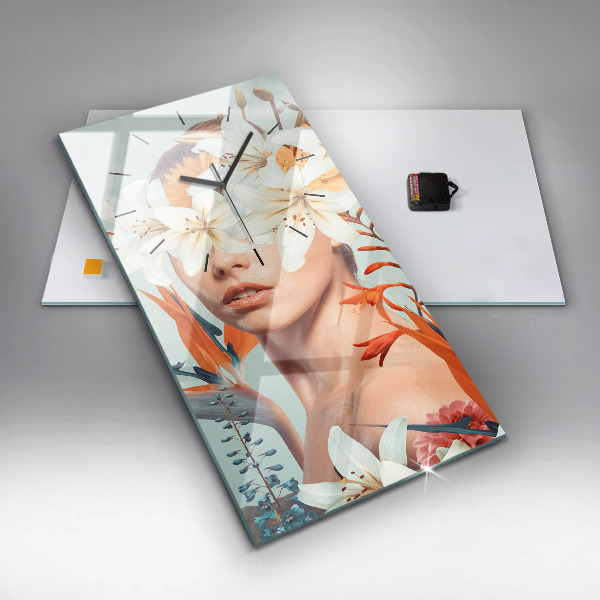 Zegar ścienny pionowy Kobieta z kwiatami