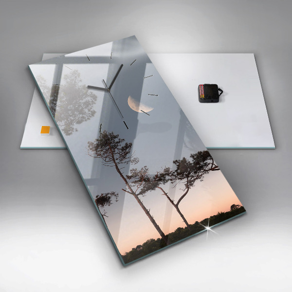 Zegar ścienny pionowy Półksiężyc i drzewa