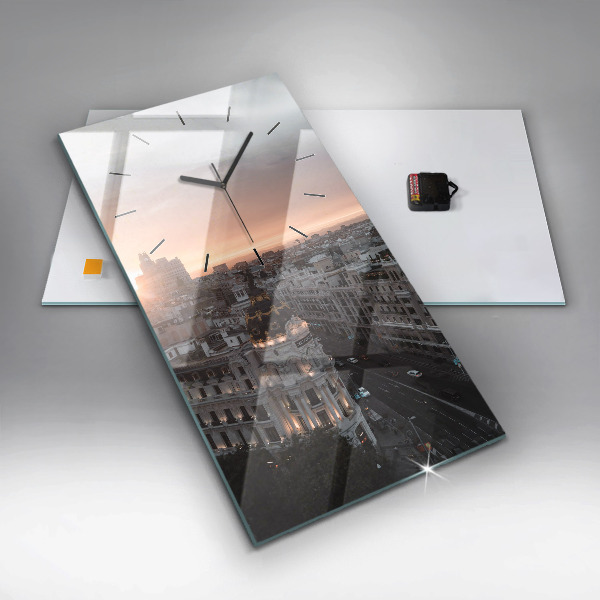 Zegar ścienny pionowy Miasta o zachodzie słońca