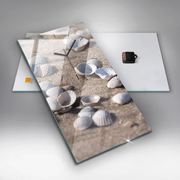 Zegar szklany pionowy Muszelki na plaży