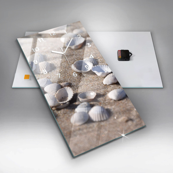Zegar szklany pionowy Muszelki na plaży