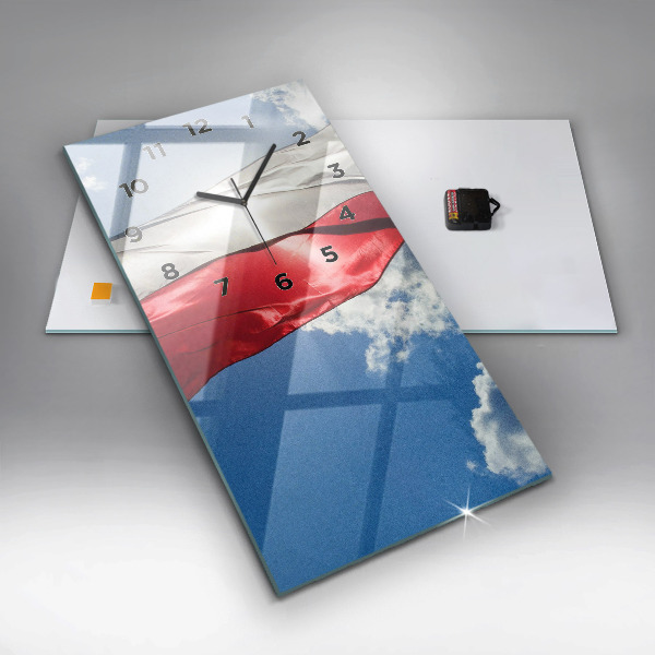 Zegar ścienny pionowy Flaga Polski na tle nieba