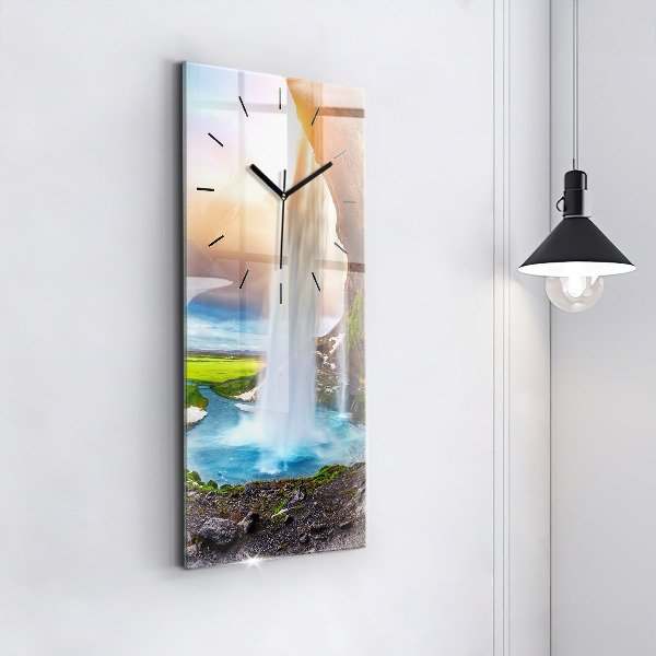 Zegar szklany pionowy Wodospad w Islandii