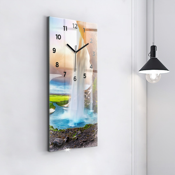 Zegar szklany pionowy Wodospad w Islandii
