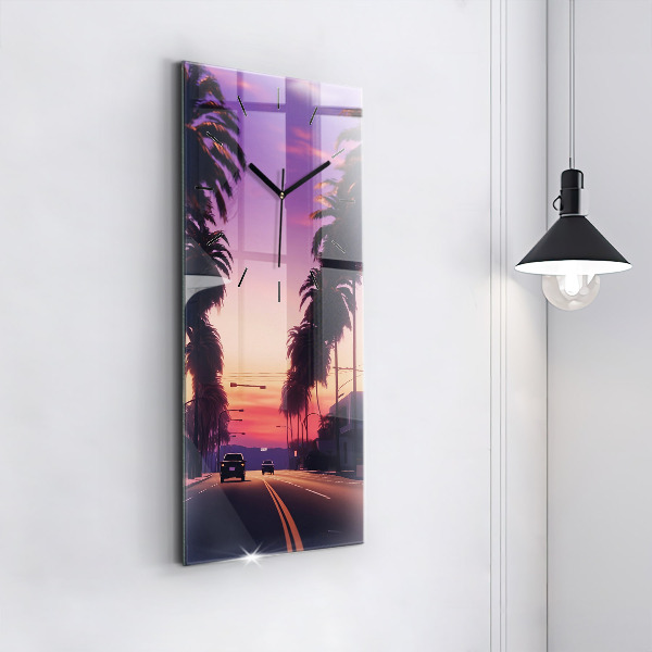 Zegar szklany pionowy Zachód słońca w LA